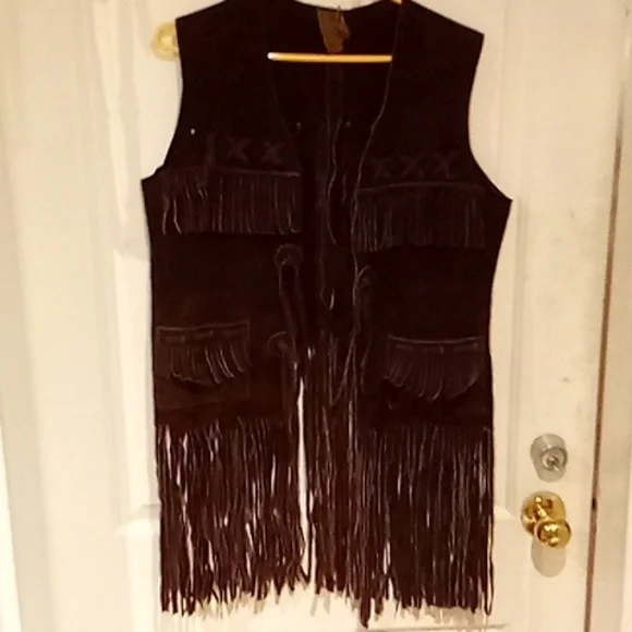 Vintage Brown Leather Hyde Fringe Vest - Picture 1 of 5
